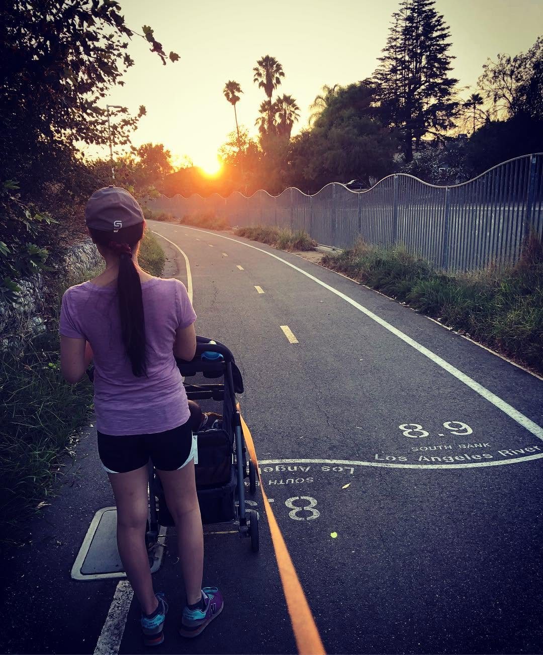 Sunset walk along the Los Angeles River path